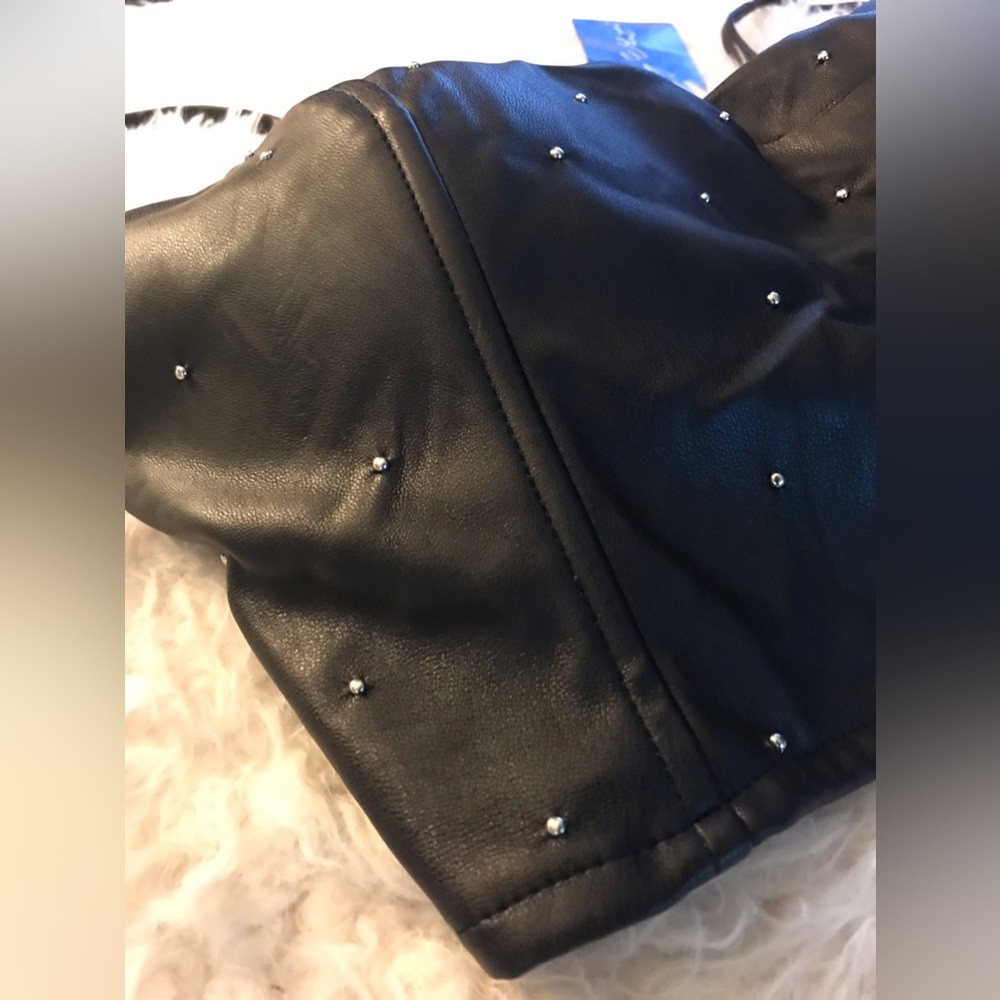 Women's Medium Black Leather Metal Studded Bustier Halter Crop Top
